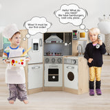 NNECW Wooden Pretend Corner Playset with Cookware Accessories for Kids