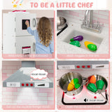 NNECW Kids Kitchen Pretend Play Set with Cookware & Apron