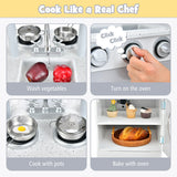 NNECW Double-Sided Kids Play Kitchen with Cooking Sets for Toddlers Ages 3 +