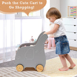 NNECW Kids Wooden Grocery Shopping Cart with Rubber Wheels for Over 3 Years Old