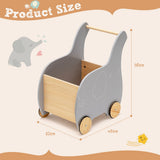 NNECW Kids Wooden Grocery Shopping Cart with Rubber Wheels for Over 3 Years Old