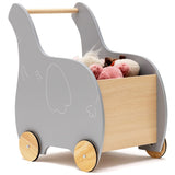 NNECW Kids Wooden Grocery Shopping Cart with Rubber Wheels for Over 3 Years Old