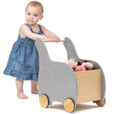 NNECW Kids Wooden Grocery Shopping Cart with Rubber Wheels for Over 3 Years Old