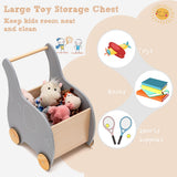 NNECW Kids Wooden Grocery Shopping Cart with Rubber Wheels for Over 3 Years Old