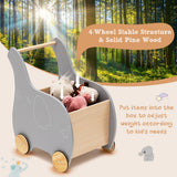 NNECW Kids Wooden Grocery Shopping Cart with Rubber Wheels for Over 3 Years Old