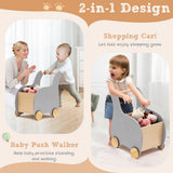 NNECW Kids Wooden Grocery Shopping Cart with Rubber Wheels for Over 3 Years Old