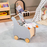 NNECW Kids Wooden Grocery Shopping Cart with Rubber Wheels for Over 3 Years Old