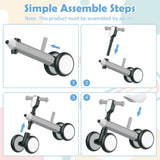 NNECW Baby Balance Bike with 4 Silent EVA Wheels for 10-24 Months Old