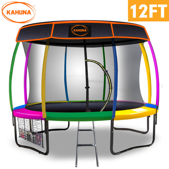 NNEDPE Kahuna Trampoline 12 ft with  Roof-Rainbow