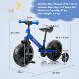 NNECW 4-in-1 Kids Training Bike with Training Wheels for 2-6 Years Old Kids-Blue