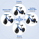 NNECW 4-in-1 Kids Training Bike with Training Wheels for 2-6 Years Old Kids-Blue