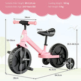 NNECW 4-in-1 Kids Training Bike with Training Wheels for 2-6 Years Old Kids-Pink