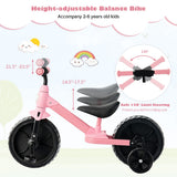 NNECW 4-in-1 Kids Training Bike with Training Wheels for 2-6 Years Old Kids-Pink