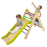 NNECW  2 in 1 Kids Wooden Climbing Triangle Set with Slide