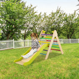 NNECW  2 in 1 Kids Wooden Climbing Triangle Set with Slide