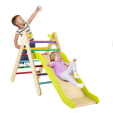 NNECW  2 in 1 Kids Wooden Climbing Triangle Set with Slide