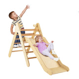 NNECW  2 in 1 Kids Wooden Climbing Triangle Set with Slide-Natural