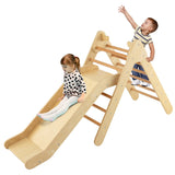 NNECW  2 in 1 Kids Wooden Climbing Triangle Set with Slide-Natural