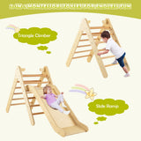 NNECW  2 in 1 Kids Wooden Climbing Triangle Set with Slide-Natural