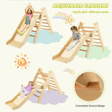 NNECW  2 in 1 Kids Wooden Climbing Triangle Set with Slide-Natural