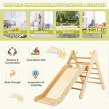 NNECW  2 in 1 Kids Wooden Climbing Triangle Set with Slide-Natural