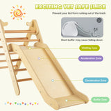 NNECW  2 in 1 Kids Wooden Climbing Triangle Set with Slide-Natural