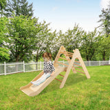 NNECW  2 in 1 Kids Wooden Climbing Triangle Set with Slide-Natural