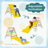 NNECW 3-in-1 Kid Wooden Climbing Triangle Set Sliding with Reversible Ramp