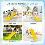 NNECW 3-in-1 Kid Wooden Climbing Triangle Set Sliding with Reversible Ramp