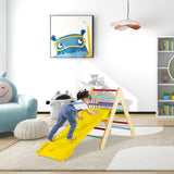 NNECW 3-in-1 Kid Wooden Climbing Triangle Set Sliding with Reversible Ramp