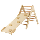 NNECW 3-in-1 Kid Wooden Climbing Triangle Set Sliding with Reversible Ramp-Natural