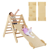 NNECW 3-in-1 Kid Wooden Climbing Triangle Set Sliding with Reversible Ramp-Natural