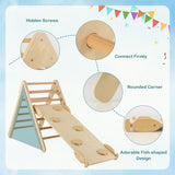 NNECW 3-in-1 Kid Wooden Climbing Triangle Set Sliding with Reversible Ramp-Natural