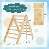NNECW 3-in-1 Kid Wooden Climbing Triangle Set Sliding with Reversible Ramp-Natural