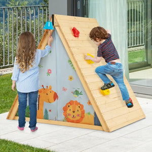 NNECW 2-in-1 Kids Play Tent with Wooden Climbing Triangle