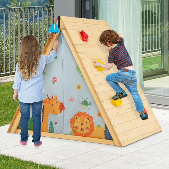NNECW 2-in-1 Kids Play Tent with Wooden Climbing Triangle