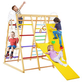 NNECW 8-in-1 Wooden Jungle Gym Playset with Monkey Bars &amp Climbing Ladder-Multicolour