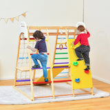 NNECW 8-in-1 Wooden Jungle Gym Playset with Monkey Bars &amp Climbing Ladder-Multicolour