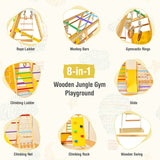 NNECW 8-in-1 Wooden Jungle Gym Playset with Monkey Bars &amp Climbing Ladder-Multicolour