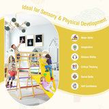 NNECW 8-in-1 Wooden Jungle Gym Playset with Monkey Bars &amp Climbing Ladder-Multicolour