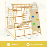 NNECW 8-in-1 Wooden Jungle Gym Playset with Monkey Bars &amp Climbing Ladder-Natural