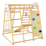 NNECW 8-in-1 Wooden Jungle Gym Playset with Monkey Bars &amp Climbing Ladder-Natural