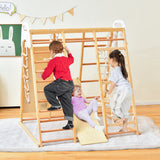 NNECW 8-in-1 Wooden Jungle Gym Playset with Monkey Bars &amp Climbing Ladder-Natural