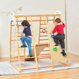 NNECW 8-in-1 Wooden Jungle Gym Playset with Monkey Bars &amp Climbing Ladder-Natural
