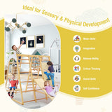 NNECW 8-in-1 Wooden Jungle Gym Playset with Monkey Bars &amp Climbing Ladder-Natural