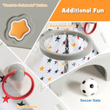 NNECW Kids Triangle Climber with Tent Cover & White Board & Basketball Hoop & Soccer Gate
