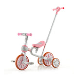 NNECW 4-in-1 Kids Trike Bike with Adjustable Parent Push Handle for Kids Aged 2-4-Pink