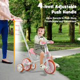 NNECW 4-in-1 Kids Trike Bike with Adjustable Parent Push Handle for Kids Aged 2-4-Pink