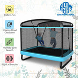 NNECW Sturdy Recreational Trampoline with Swing for Kids-Blue