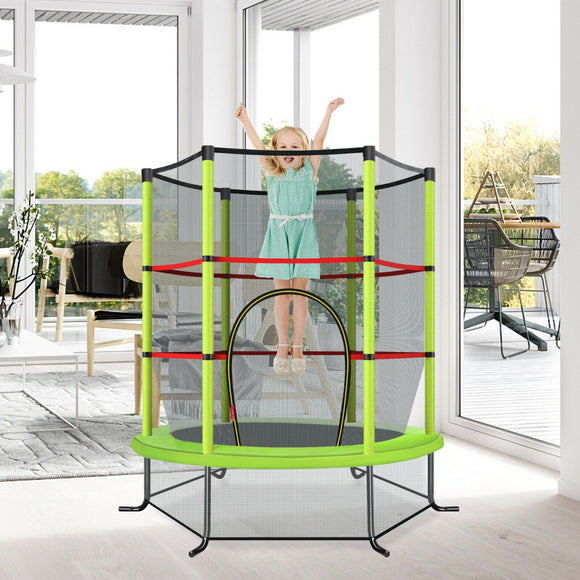 NNECW Mini Kids Trampoline with Enclosure Net for Family Games Green